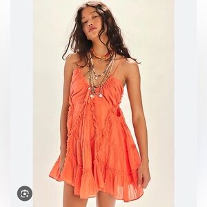 Free People Coconico Crinkle Ruffles Cutouts Tiered Mini Dress